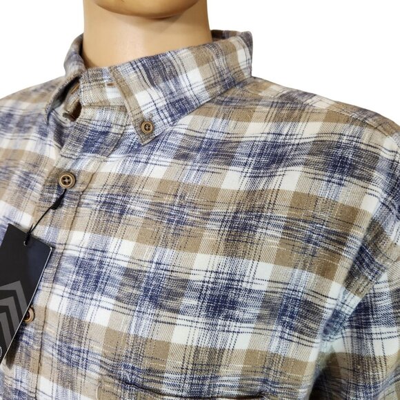 Solaris Shirt Men's Tall Man Cream White  Plaid ButtonUp Long Sleeve Size XLT 14 - Picture 3 of 15